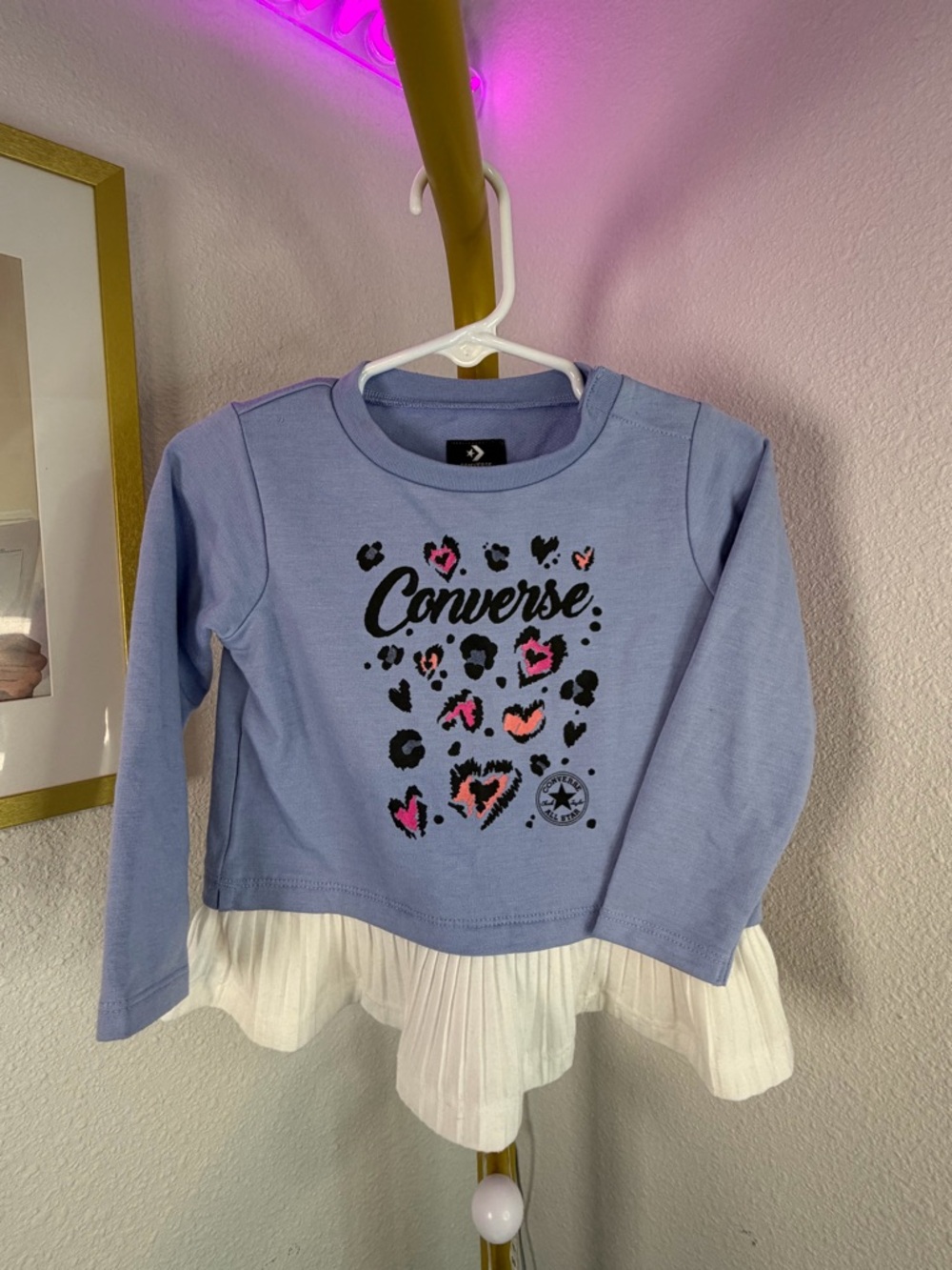 Converse Lavender Girls' Long-Sleeve Top with Heart Leopard Graphic